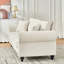 Canapé en chenille 3 places beige 86 po avec accoudoirs roulés, pieds en bois et garniture cloutée, rembourré de mousse, structure en pin, moderne incurvé, 86 po, beige, canapé, pieds, revêtement, mousse haute densité, structure solide