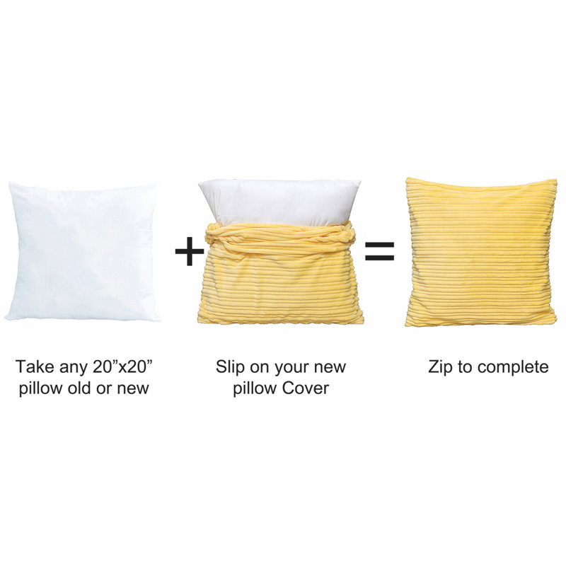 Housse de coussin carré en flanelle nervurée, Jaune soleil