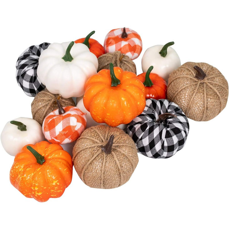 Ensemble de 16 citrouilles artificielles d'automne - décorations assorties de récolte de fausse mousse