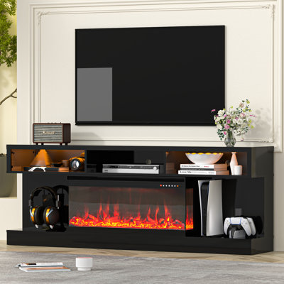 70" 3-sided Fireplace Tv Stand For Tvs Up To 80", Entertainment Center With 34" Electric Fireplace,app Control Led Light Tv Consoles For Living Room,s by Ivy Bronx