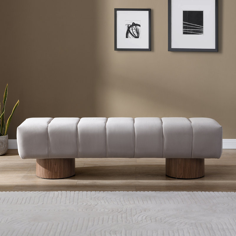 Banc de salle à manger Marlon avec base en bois, H 18 po x l 64 po x P 16,75 po, Gris clair