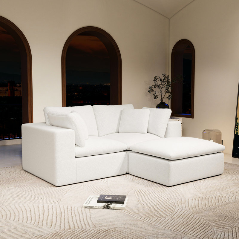 Canapé modulaire 78,8 po x 68,9 po avec combinaison de 3 pièces, velours côtelé blanc, sans assemblage, pour la maison moderne et les espaces de détente