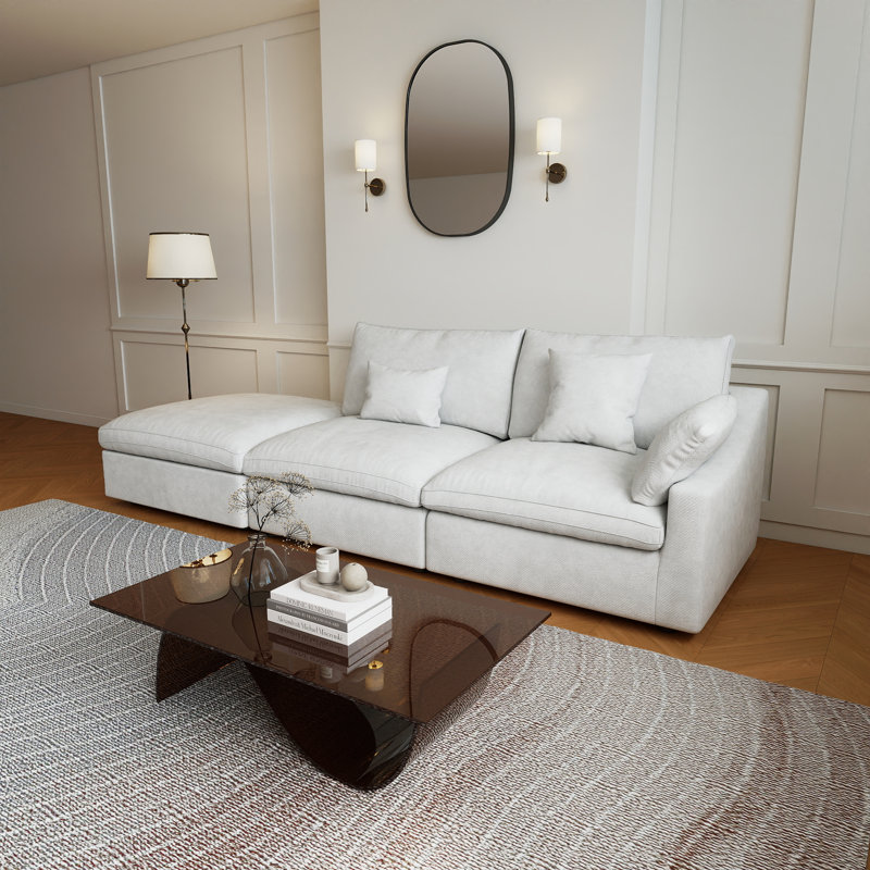 3-Piece Upholstered Modern  Chenille Fabric Modular Sofa With Ottoman, White