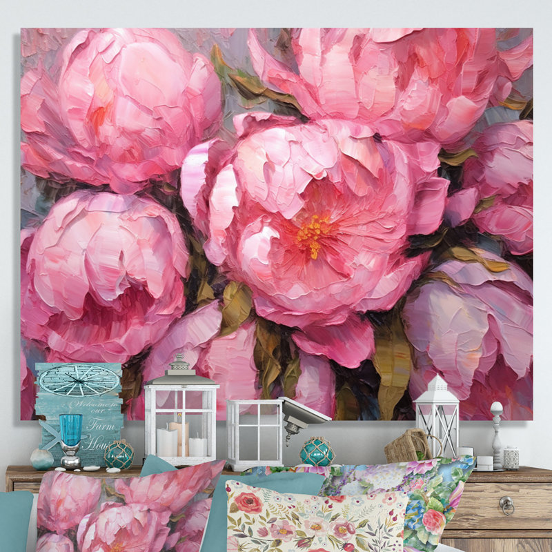 Pivoine rose I - art mural floral, H 24 po x l 32 po x P 1 po, Toile tendue