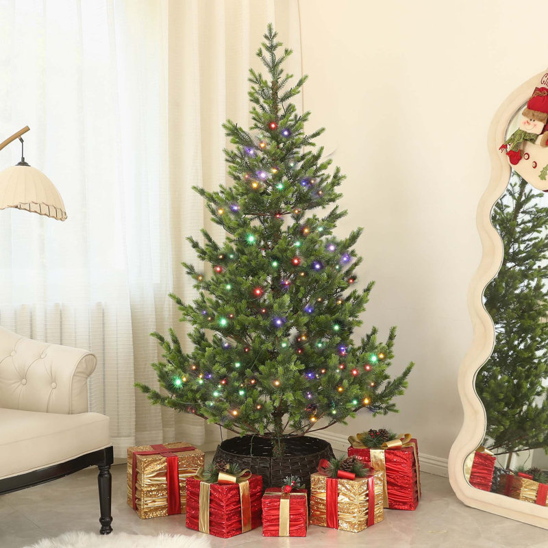 Arbre de Noël artificiel pré-éclairé, cèdre réaliste clairsemé avec lumières DEL bicolores, vert, 6.4'