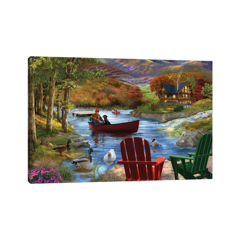 " Lake Life " by Bigelow Illustrations Painting Print, 26" H x 40" W x 1.5" D