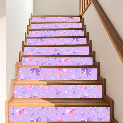 Papier peint adhésif auto-adhésif pour enfants, cœurs, rose, mauve, blanc, lavande, adhésif auto-adhésif et amovible 17,7 po x 118 po (45 x 300 cm)