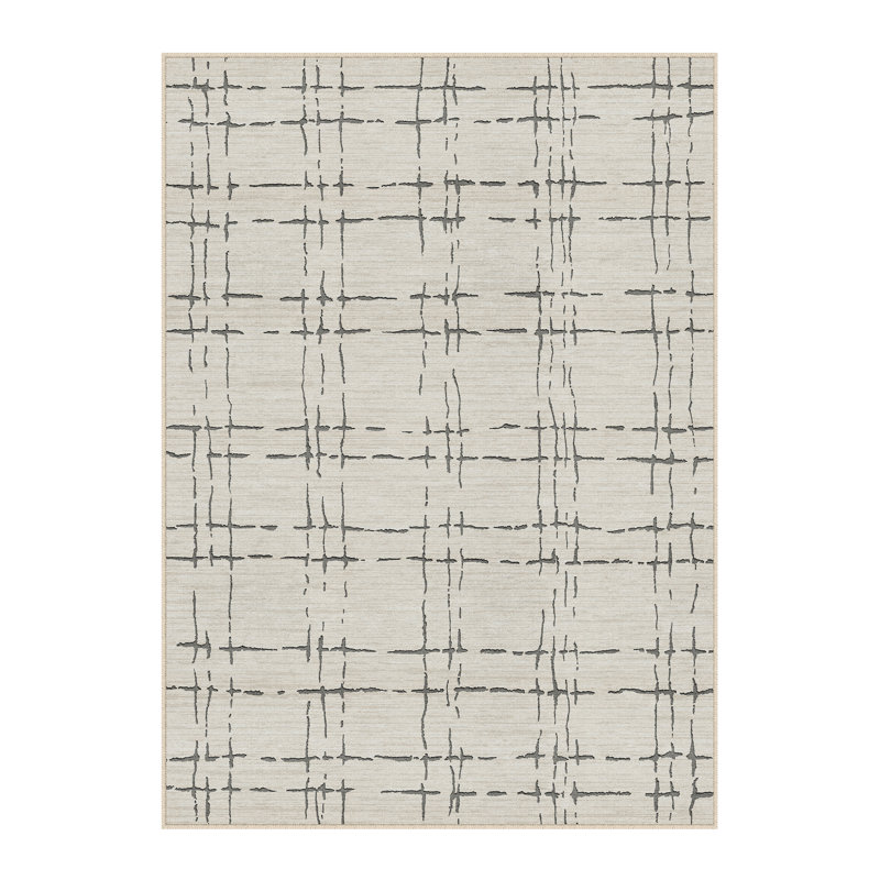Tapis beige lavable à carreaux Kaleb avec envers antidérapant, Rectangulaire 8 pi x 10 pi