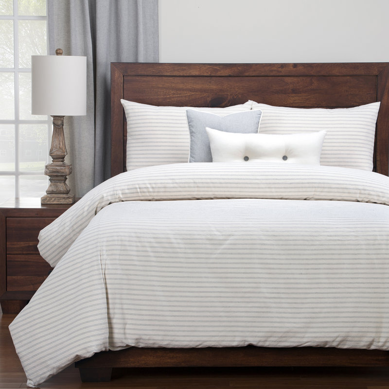 Ensemble de housse de couette rayée Ticking, Double, Gris