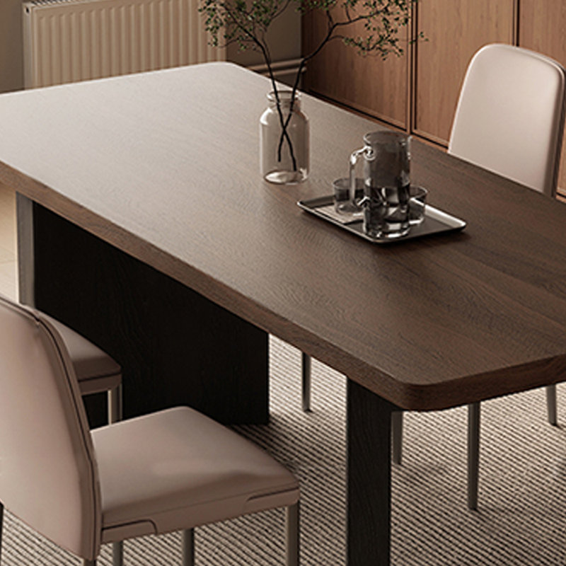 Table de salle à manger avec dessus en pierre épais et pieds en bois massif, Brun, H 29,5 po x L 78,7 po x l 31,4 po