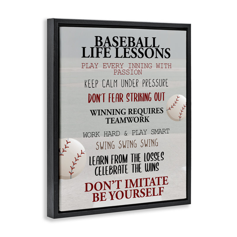 Base flottante Baseball Life Lessons, design par Kim Allen, Cadre flottant noir de jais, H 21 po x l 17 po