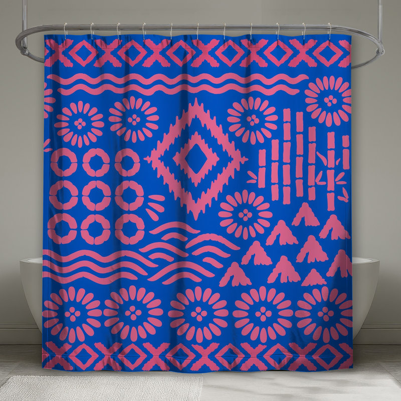Rideaux de douche à formes géométriques roses et bleues, L 70 po x H 93 po