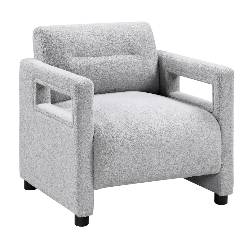 Chaise grise confortable avec rembourrage en mousse, siège de 24 po de largeur, base en contreplaqué, structure de fauteuil moderne, poids de 53 lb, revêtement Boucle