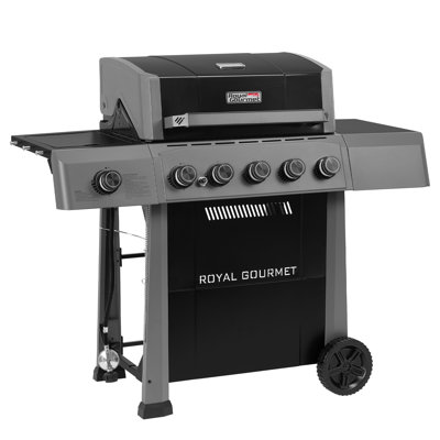 Royal Gourmet 5-Burner Gas Grill with Side Burner, Gray & Black