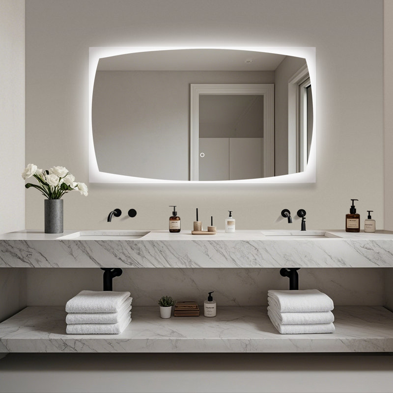 Miroir de salle de bain / meuble-lavabo rétro-éclairé à DEL, en verre trempé, avec réglage de la température de couleur et de la luminosité en continu