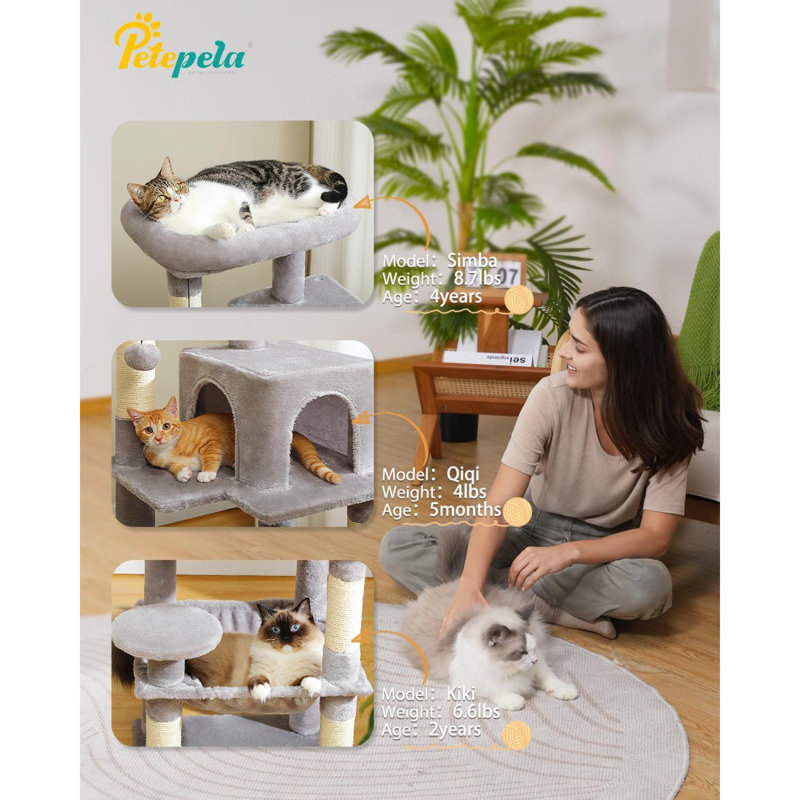 Gray Multi-Level Cat Tree with Sisal Posts and Hammock