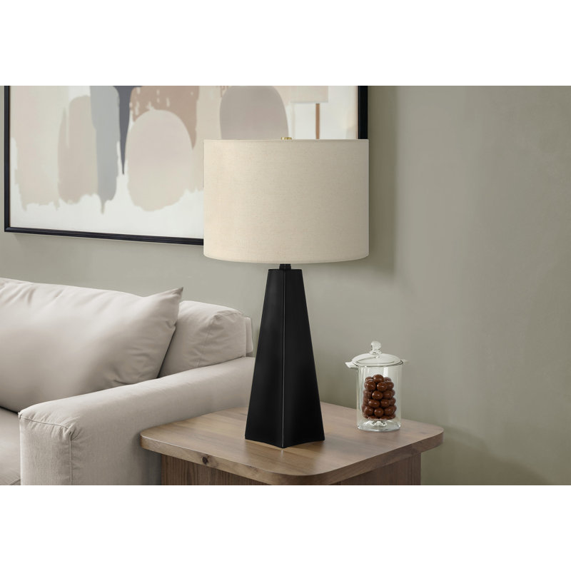 Lighting, H 27 po, lampe de table, résine noire, abat-jour beige, moderne