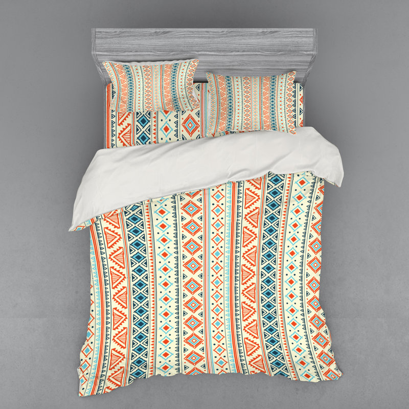 Eclectic Polyester Geometric Shapes Duvet Cover, Queen Duvet Cover + 3 Additional Pieces