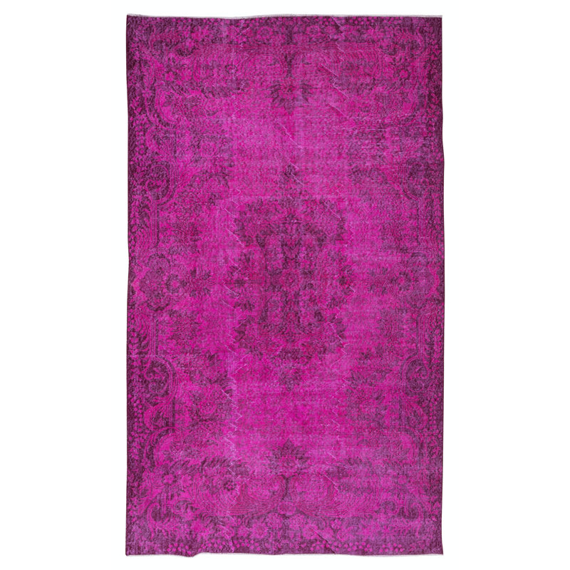 Tapis rose 5,8 x 9,6 pi pour intérieurs modernes, fabriqué à la main en Turquie