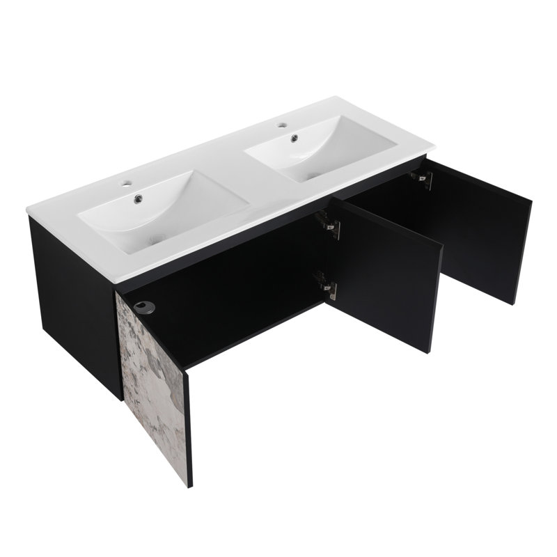 Meuble-lavabo mural flottant 48 po et porte d'armoire à fermeture en douceur, ensemble KD