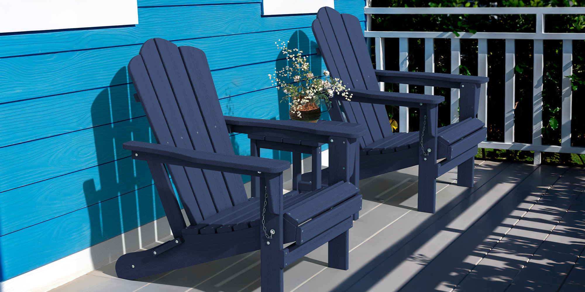 Wolak Foldable Outdoor Adirondack Chair (Set of 2) - Navy