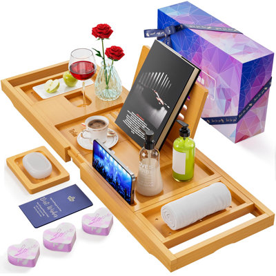Serviteur de baignoire pliable en bambou, plateau de baignoire, verres à vin, livres, téléphones portables, baignoire multifonctionnelle