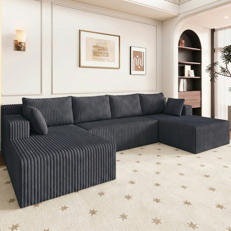 Canapé en forme de U de Boneless de 124 po, canapé modulaire moderne en forme de U, canapé-lit en velours côtelé à assise profonde pour le salon, aucun assemblage requis