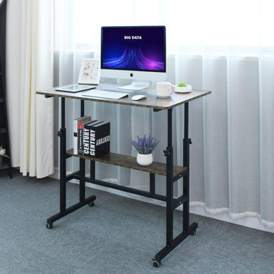 Mobile Standing Desk, Adjustable Computer Desk Rolling Laptop Cart On Wheels Home Office Computer Workstation, Portable Laptop Stand Tall Table For St -  Inbox Zero, CB7E3D3BC43B4E2BA21CCC25AC299A00