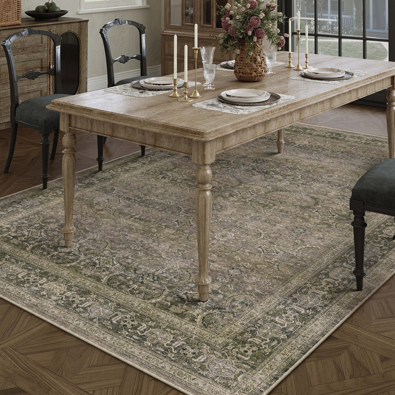 Tapis à motif floral rétro élégant gris / brun Luthien, Rectangle 6 pi x 9 pi