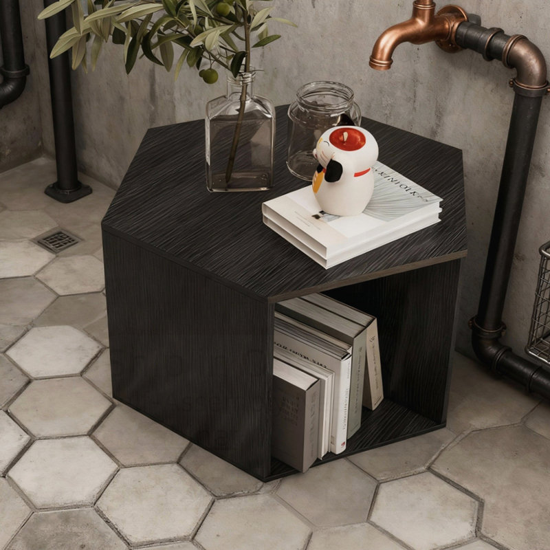 Table d'appoint hexagonale 23,62 po Table de chevet Sumac birmane, Brun-noir