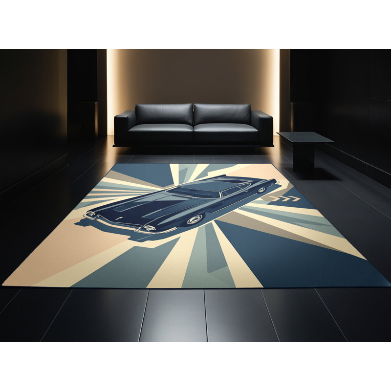 Tapis rétro gris géométrique lavable à la machine Eldred, 7 x 10