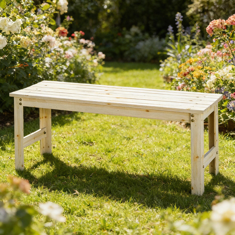 Backless Slatted Bench,Wood Outdoor Bench