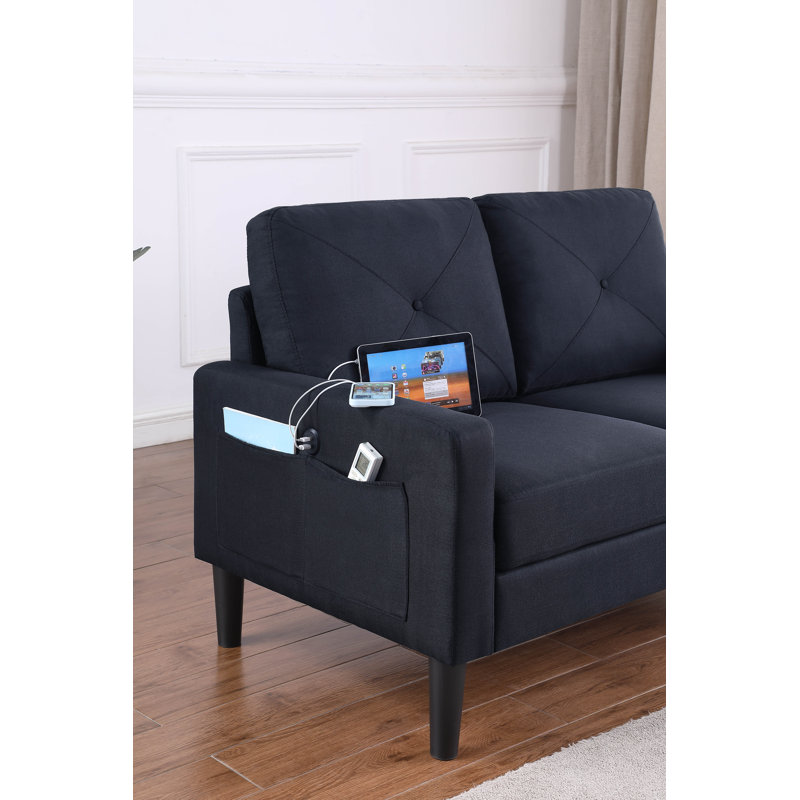 Fernado Upholstered 53.25'' Loveseat, Black Linen Blend