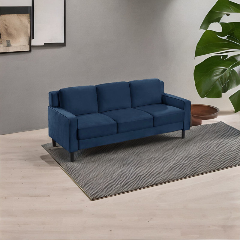 Canapé à accoudoirs carrés en velours 77,14 po Shonica, Velours bleu