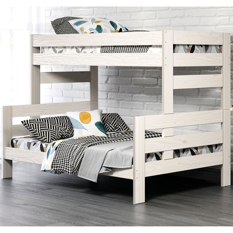 Lit superposé en bois massif blanc avec planches de style rustique et l 78 po x P 61 po H, simple à assembler en pin brésilien, facile à assembler