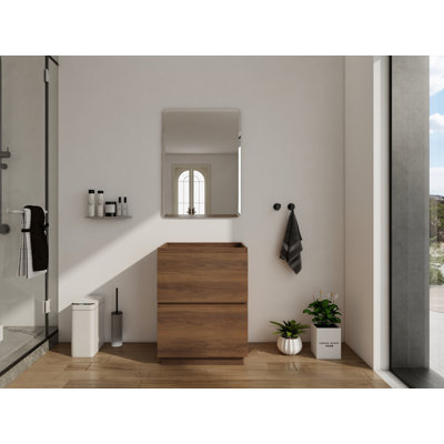 Armoire de meuble-lavabo autoportante 24 po avec double tiroir 24 po, bois d'ingénierie, brun (meuble-lavabo seulement) | Idée cadeau