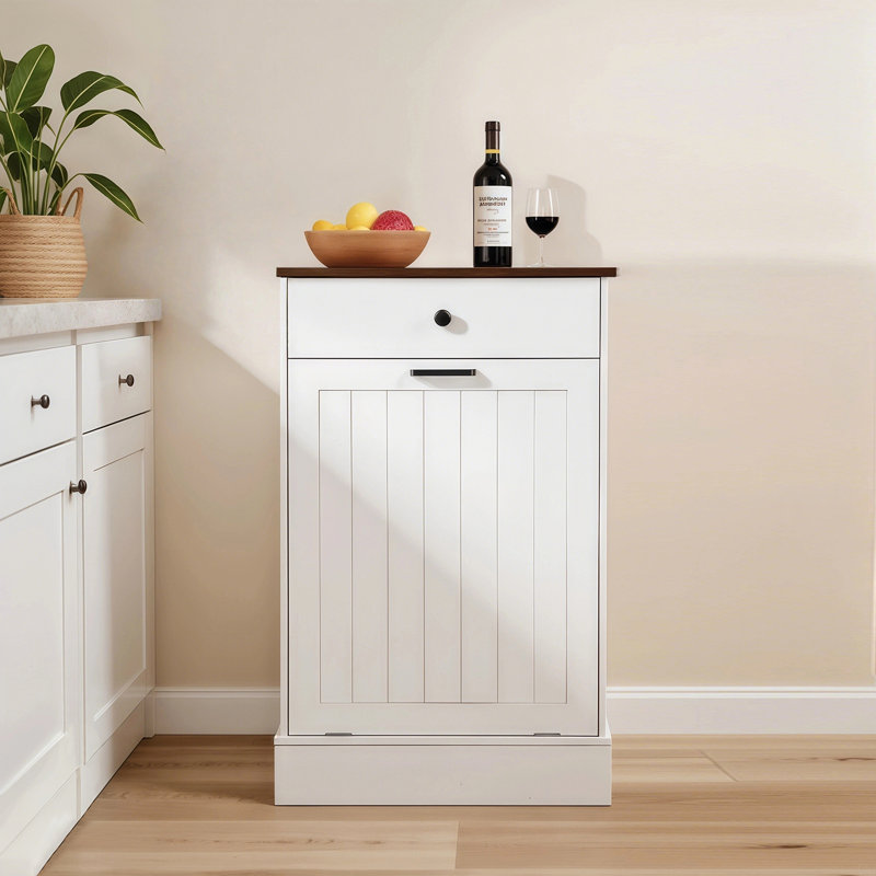 Armoire à poubelle inclinable, armoire à poubelle cachée en bois avec tiroir