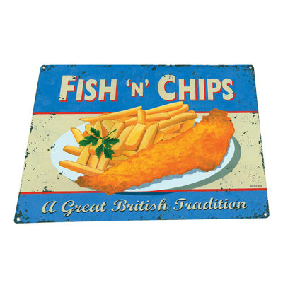 Poisson et frites sur métal
