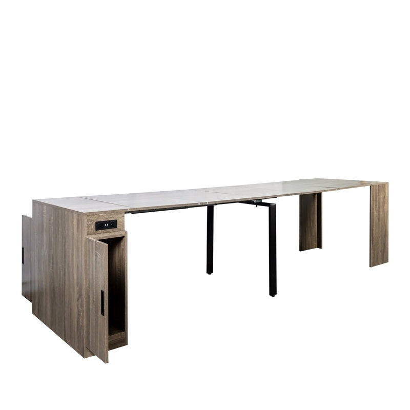 Table de salle à manger extensible moderne multifonctionnelle avec prise de courant, table extensible peu encombrante avec rangement pour fêtes, mariages, réunions et célébrations
