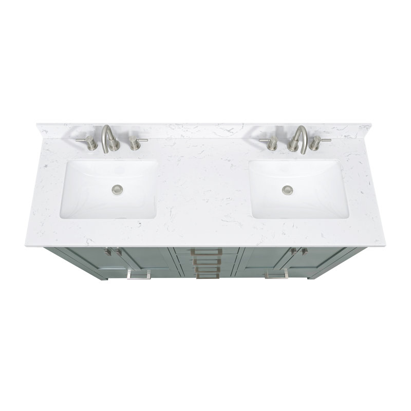 Modero 60" Double Bathroom Vanity with Top, Brushed Nickel, Smoke Green, Cala White