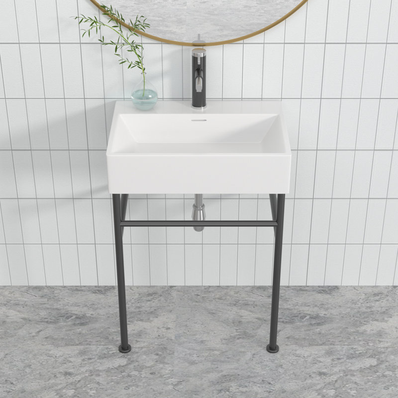 Kichae 16.5'' Ceramic Rectangular Bathroom Sink with Overflow, White/Black