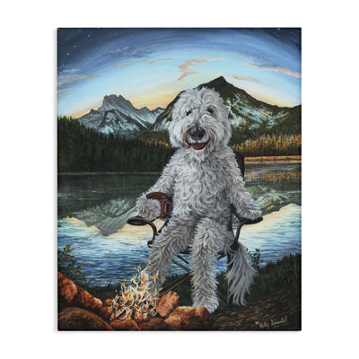" Dog By Campfire Landscape " by Holly Simental Painting Print