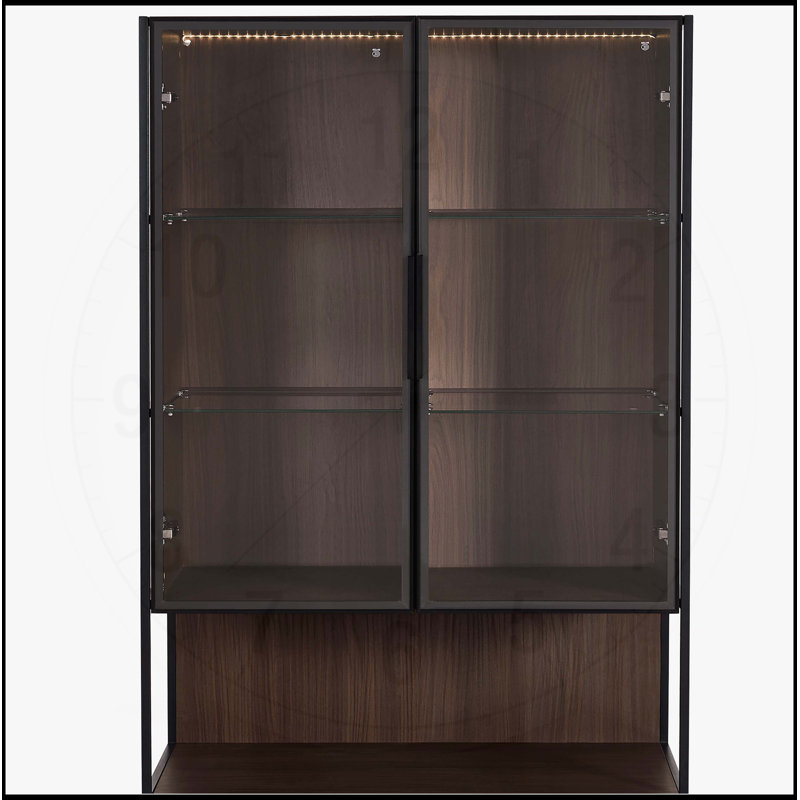 51.2" Freestanding Lighted Display Cabinet with Glass Door, Pantry Cabinet with Metal Frame & Storage, Curio Cabinet with 4-Tier Adjustable Glass Shelves for Livingroom, Kitchen & Office - Brown