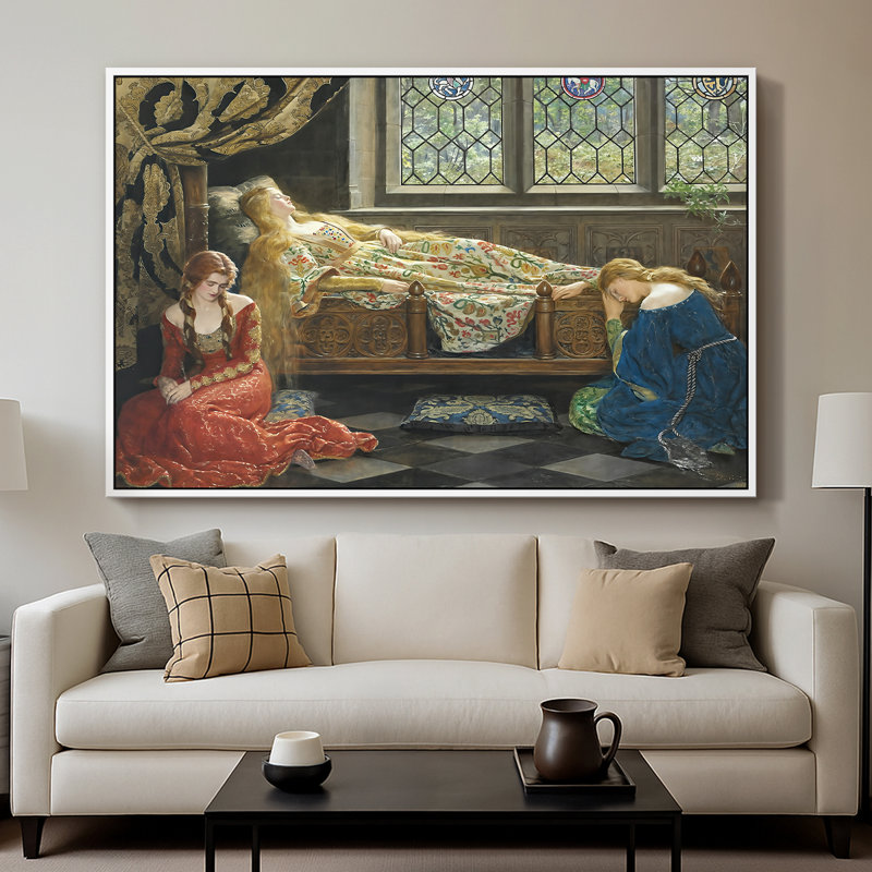 La belle au bois dormant, 1921 - John Collier - Toile tendue avec châssis, 26 x 40, Blanc