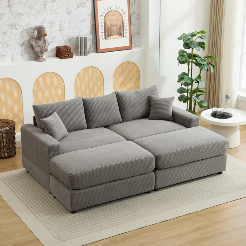 Dukinfield Modern Sectional Couch, Gray Corduroy