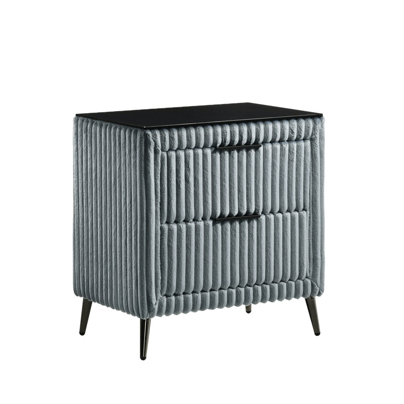 Table de chevet 2 pièces en velours côtelé bleu