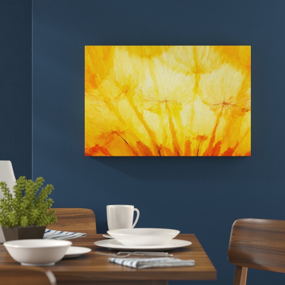 Leinwandbild ,,Pusteblumenblüten im orangen Licht Deluxe", Fotodruck