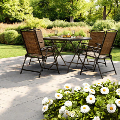 Ensembles de salle à manger de patio peu encombrants, ensemble moderne en rotin d'acier pour petits patios