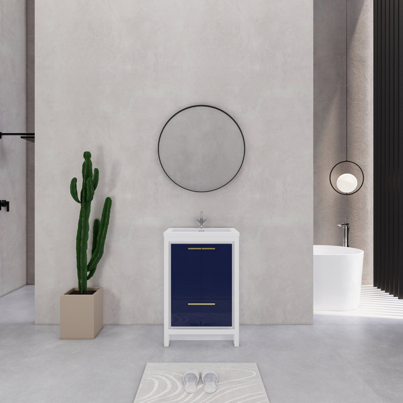 Ensemble de meuble-lavabo simple 23,6 po Eden, Blanc brillant / bleu