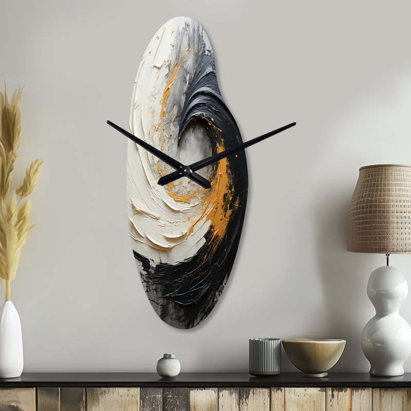Infinite Motion IV - Abstract Spirals Irregular Shape Metal Wall Clock, Yellow Asymmetrical Wall Clock Print, Medium